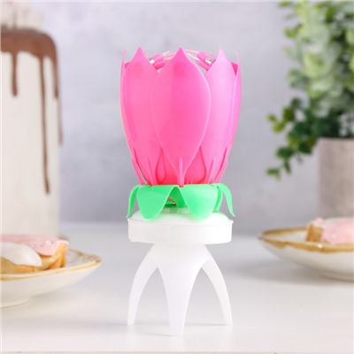 Свеча для торта музыкальная "Тюльпан", крутящаяся, розовая, 14,5×6 см