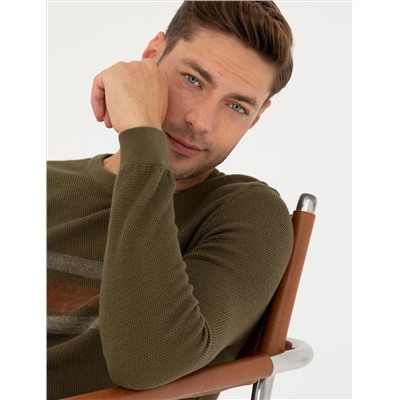 Темный хаки Slim Fit Bicycle Yaka Knitwear Свитер