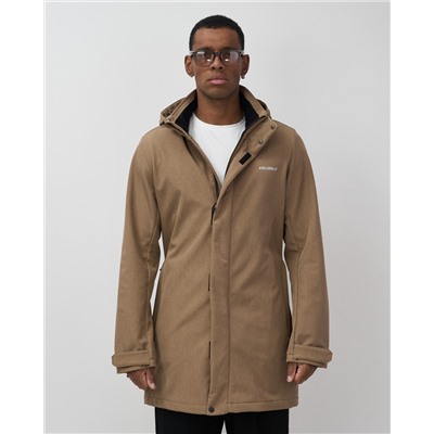 Парка спортивная мужская с капюшоном softshell бежевого цвета 9565B