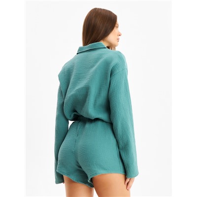 Комплект домашний женский (рубашка, шорты) KAFTAN Basic размер 44-46, зеленый