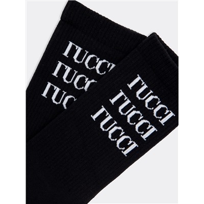 Носки мужские черные с принтом в виде надписи "ГUCCI"
