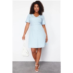 Голубое v -neck mini denim denim tbbss24ah00157