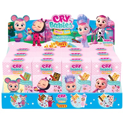 Набор растительного пластилина Cry Babies JOVI, 2 бруска 2-х цв. 15г и 50г, трафарет из картона, дисплей ассо