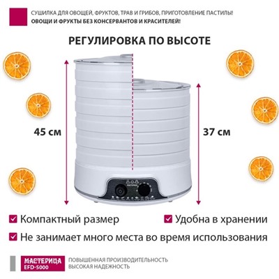 Сушилка для овощей и фруктов "Мастерица" EFD-5000, 500 Вт, 6 ярусов, белая