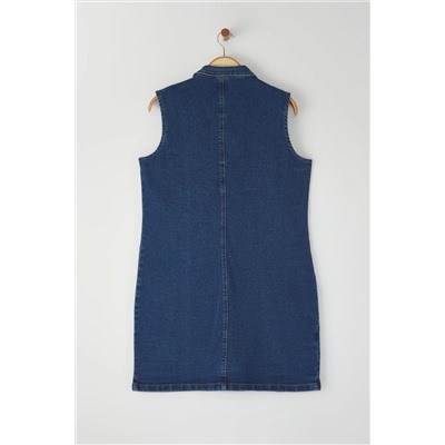 Синяя рубашка воротник Cep Comfort Denim платье большого размера tbbss25ah00088