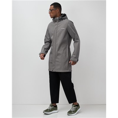 Парка спортивная мужская с капюшоном softshell серого цвета 9565Sr