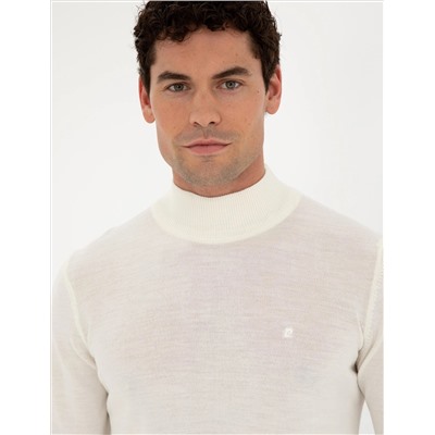 Ecru Slim Fit Half Fisherman Neck Sheam Смешанный базовый вязаный свитер