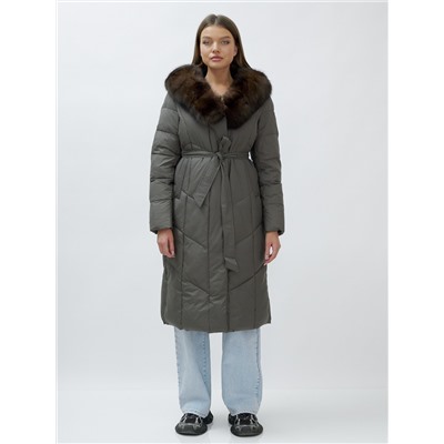 Пальто женское зимние с мехом песец люкс класса серого цвета 625Sr