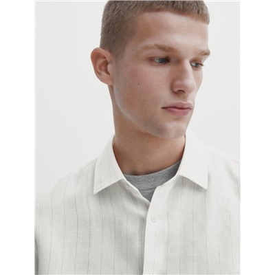 Camisa lino sarga rayas relaxed fit