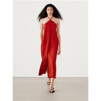 Halter midi dress with pleated detail