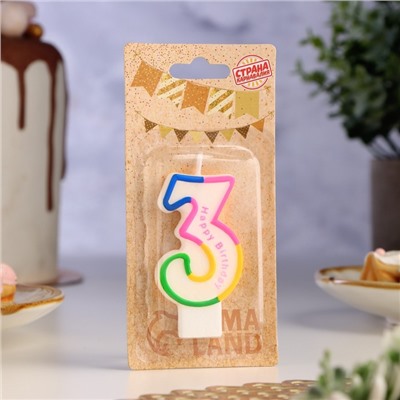 Свеча для торта цифра "3" цветная полосочка