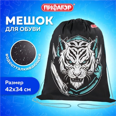 Мешок для обуви ПИФАГОР, 1 отделение, 42х34 см, "White tiger", 272389