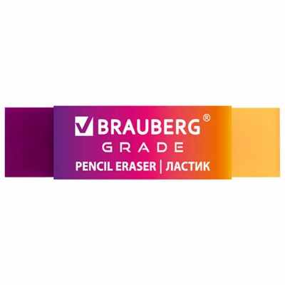 Ластик полупрозрачный BRAUBERG "Grade", 60x15x10 мм, картонный держатель, цвет ассорти, 271997