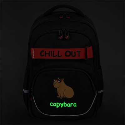 Рюкзак BRAUBERG MOTION, 2 отделения, 3 кармана, "Calm capy", СВЕТЯЩИЙСЯ, 41х28х17 см, 272032