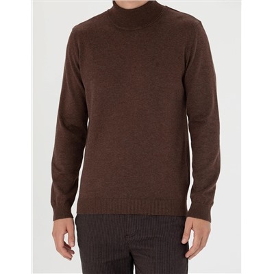 Brown Slim Fit Fisherman воротниц Основной вязаный свитер
