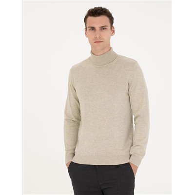 Песчанный меландж Slim Fit Fisherman воротник базовый трикотажный свитер