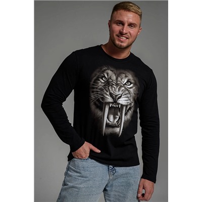 Мужская футболка с длинным рукавом 8514 / черный+тигр