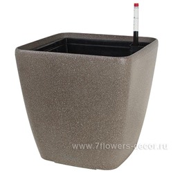 Кашпо PLANTA VITA "Square Stone brown" с автополивом (пластик),33х33хH34 см