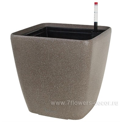 Кашпо PLANTA VITA "Square Stone brown" с автополивом (пластик),33х33хH34 см
