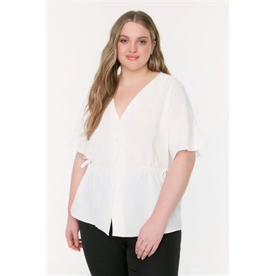 Ecru Weaving v -neck -связывающая блузка TBBSS22BZ0753