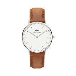 Reloj de cuarzo de piel Classic Durham - Camel y plateado