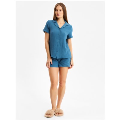 Комплект домашний женский (рубашка, шорты) KAFTAN Basic размер 44-46, синий