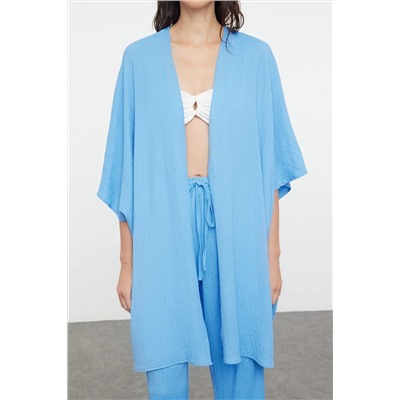 Blue Woven Bürümcük Kimono Pants Set Tbess23au00149