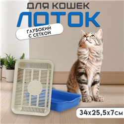 Лоток с сеткой №3, 34 х 25,5 х 7 см, бежевый/синий