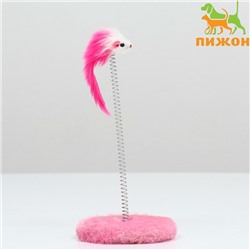Дразнилка для кошек на пружине с мышью (5 см), 10,5 х 23 см, розовая