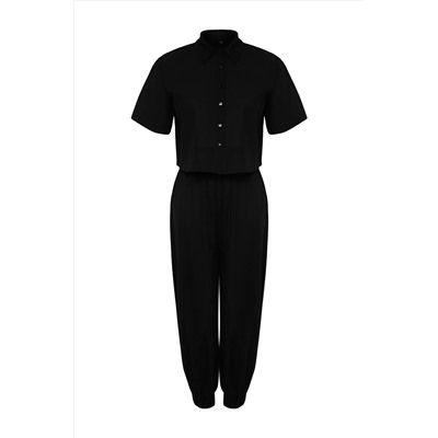 Черные тканые брюки для рубашки 100 %хлопковое пляж Set Tbess25au000066