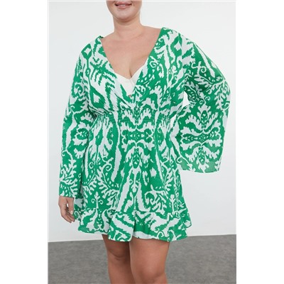 Зеленое этническое рисунок испанской рукав Satar Mini Woven Beach Press Tbbss23ah00114