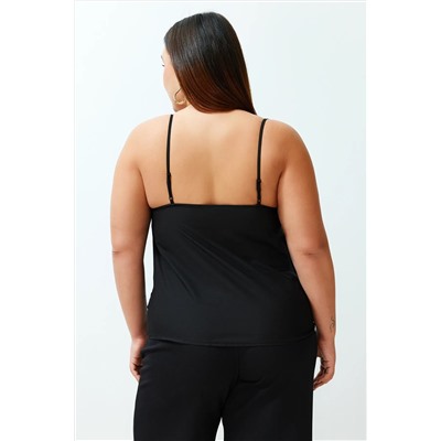 Black Stare Lacy Plaing Blacy Size Blouse TBBSS24AF00070