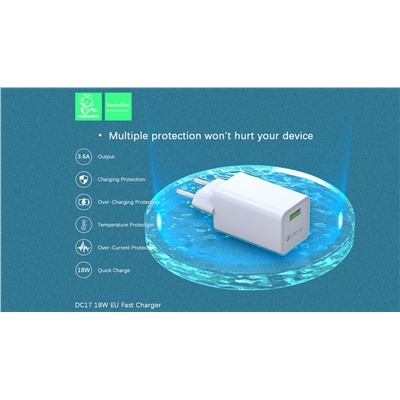 Сетевой адаптер питания DENMEN DC17 QC 3.0 1USB (белый)