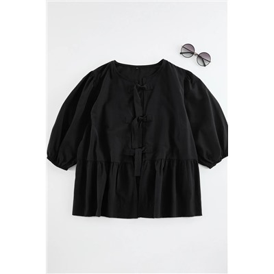 Black Woman Bow Woven Блузка большого размера TBBAW25AF00021