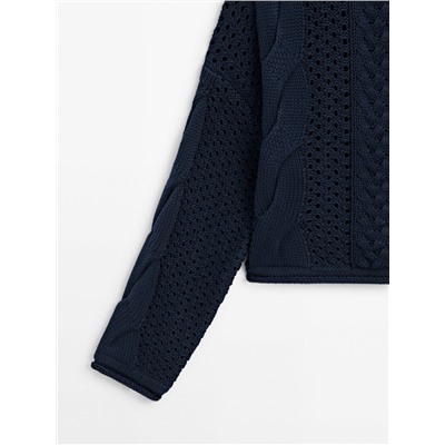 Jersey punto trenzado calado detalle botones