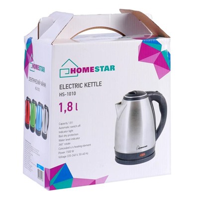 Чайник электрический HOMESTAR HS-1010, металл, 1.8 л, 1500 Вт, синий