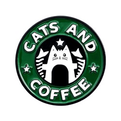 ZN140 Значок Cats and coffee, d.3см