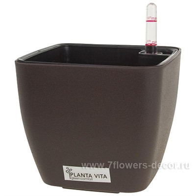 Кашпо PLANTA VITA "Square Matt espresso" с автополивом (пластик), 16х16хH13 см