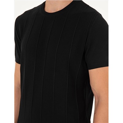 Black Slim Fit Bike Yaka Triko T -For
