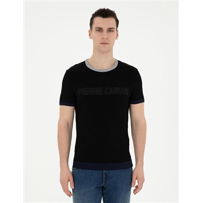 Black Slim Fit Bike Yaka Triko T -For