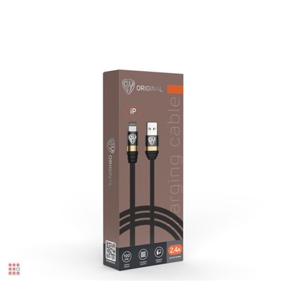 Кабель для зарядки Элегант iP, 1м, 2.4А, тканевая оплётка, черный