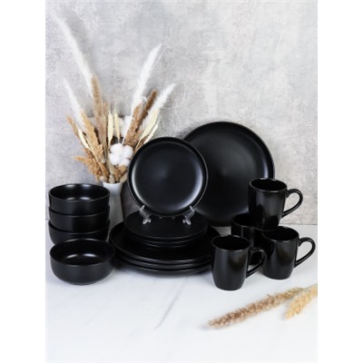 Столовый набор 16 предметов black / 16/3500 /уп 2/ Чёрный