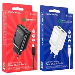 Сетевой адаптер питания BOROFONE BA54A 2USB QC 3.0 + кабель Type-C (белый)
