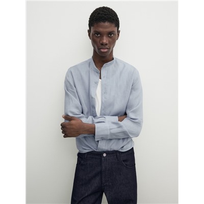 Camisa lino cuello mao regular fit