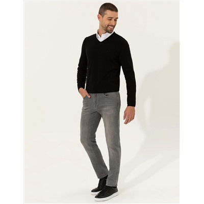 Black Slim Fit v -neck Основной вязаный свитер