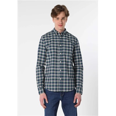 Slim Fit Рубашка уравнение шеи мужская темно -синяя рубашка с длинным рукавом