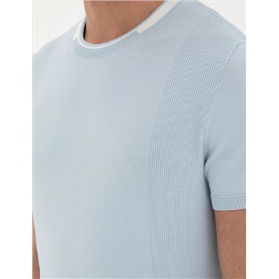 Blue Slim Fit Bike Yaka Triko T -For