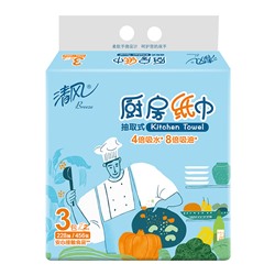 Gold Hond Ye Paper Кухонные полотенца "Breeze Kitchen" (жиропоглощающие, БЫСТРОВПИТЫВАЮЩИЕ, двухслойные, плотные, с тиснёным рисунком) 76 листов х 3 упаковки / 10