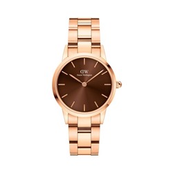 Reloj de acero Iconic Link Amber - 28 mm - Rosa dorado y marrón