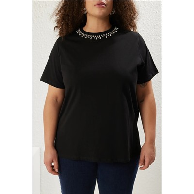 Футболка Black Collar Fit 100 %хлопковая вязание футболка большого размера TBBSS25BF00021